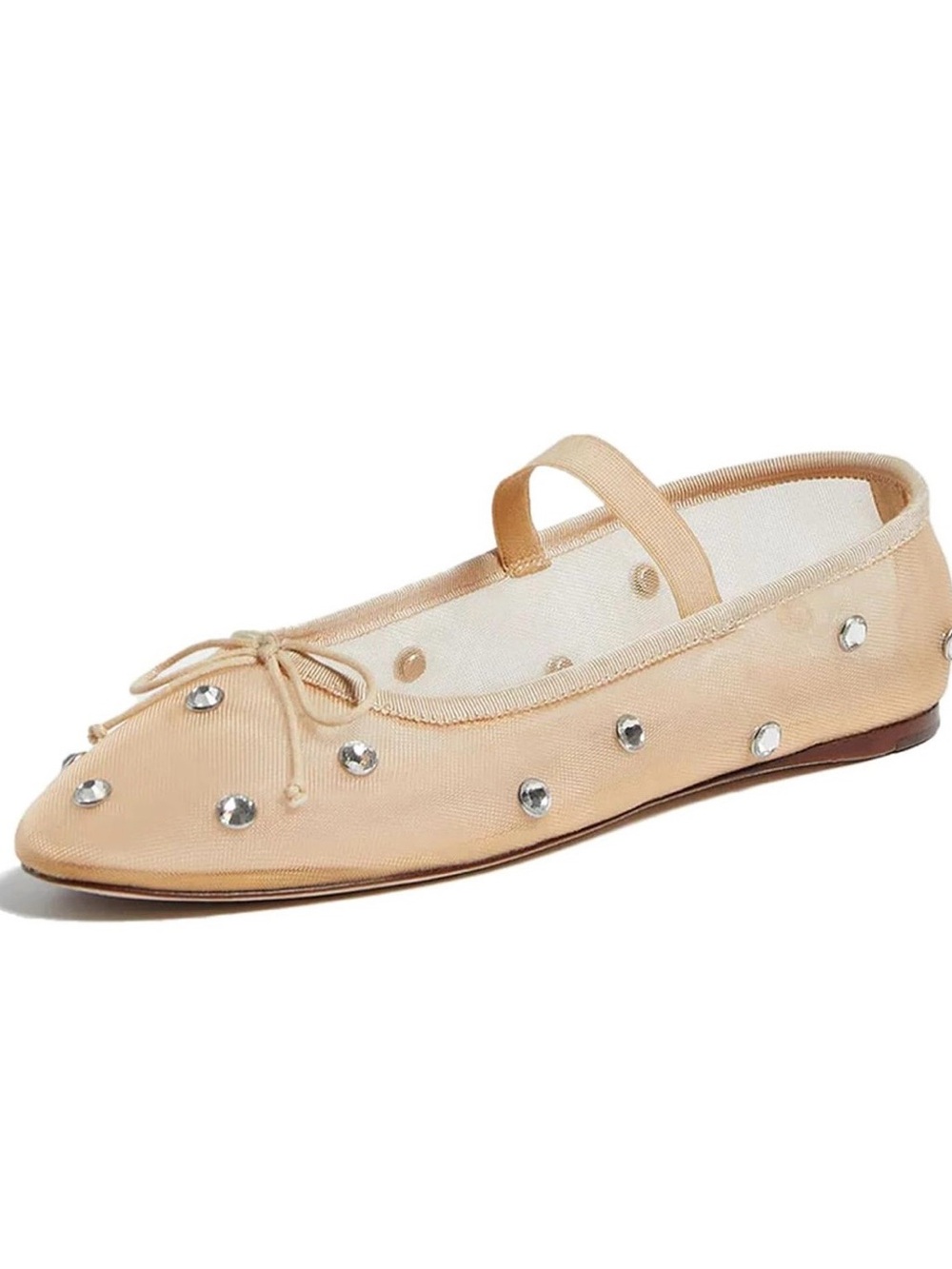 Olomisa Beige Rhinestone Mary Jane Mesh Ballet Flats - US Size 10